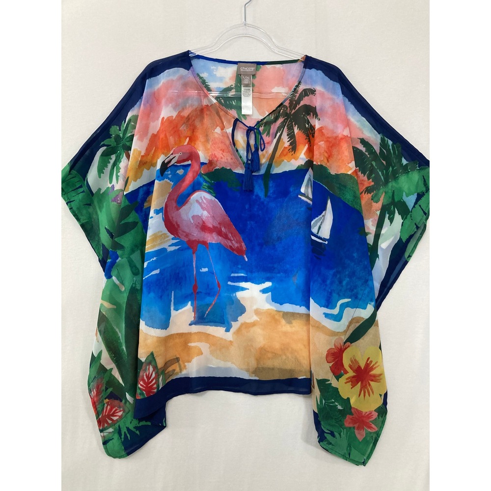 Chico's Tropical Print Flutter Sleeve Sweater - Multi